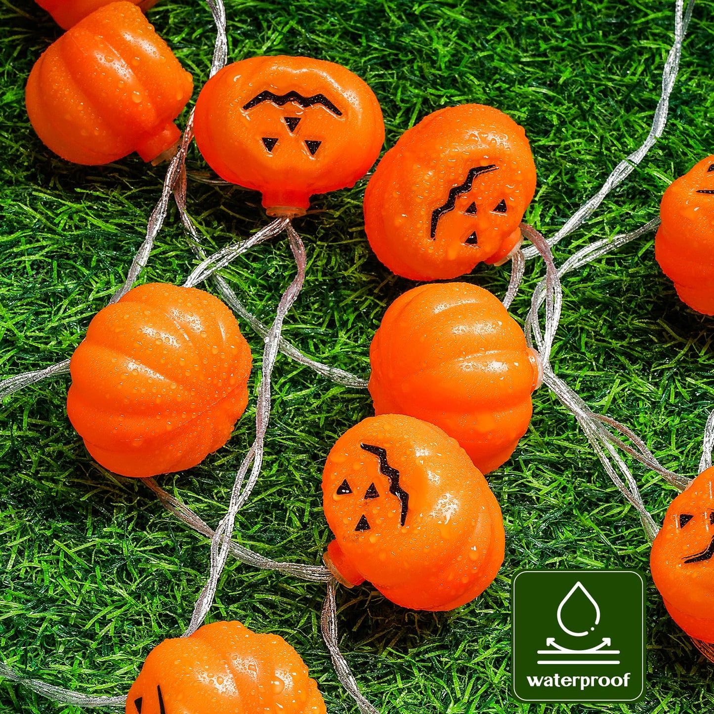 Halloween Lights,20FT 40 LEDs Holiday String Lights for Indoor Outdoor Decor,Battery Operated 8 Mode Waterproof Pumpkin String for Party Decorations