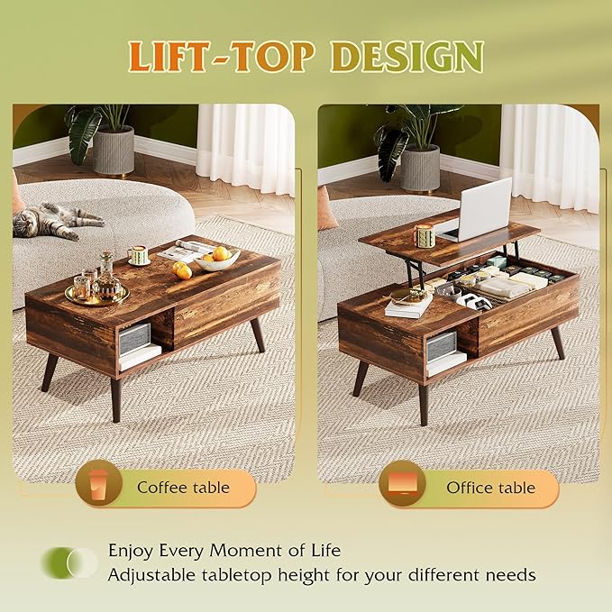 WLIVE Coffee Table with Storage & Lifting Top