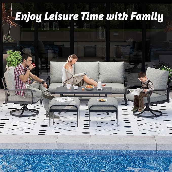 HOMREST Patio Furniture Sets 7 PCS Outdoor Metal Conversation Sets, 360 Degree