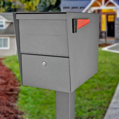 Mail Boss 7205 Package Master Curbside Locking Security Mailbox | Granite 21.5 x 12 x 16.5 inches & Hillman 843445 Reflective Adhesive Mailbox Number Pack, 3'', Black and White