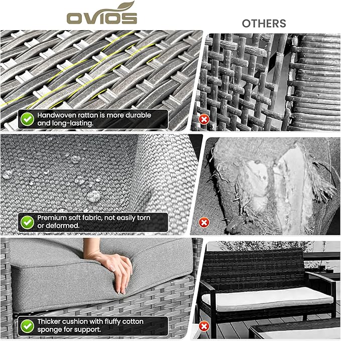 ovios 3-Piece Patio Furniture Set, Outdoor Wicker Sofa