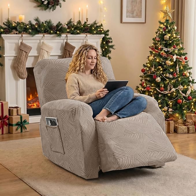 Recliner Chair Covers, 4-Piece Stretch Geometric Strokes Jacquard Reclining