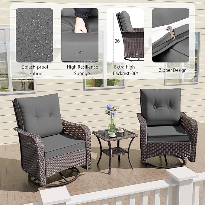ALAULM Outdoor Swivel Rocking Chairs Set of 2