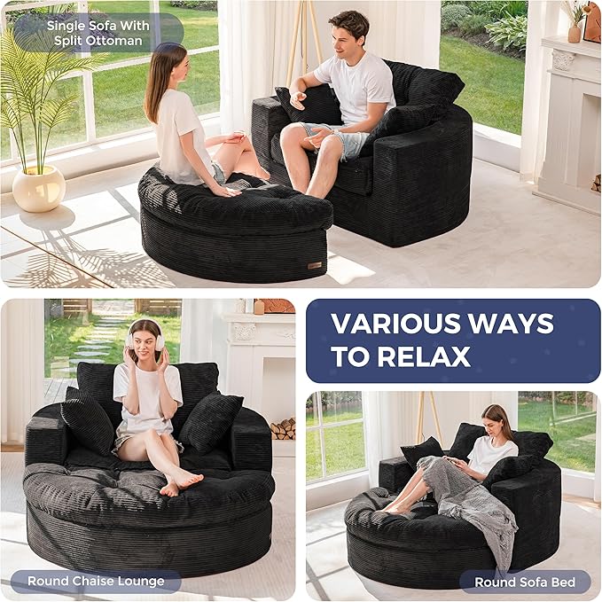 MAXYOYO Oversized Round Chaise Lounge Sofa, Upholstered Lounge Chair