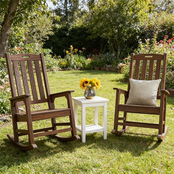 Psilvam Outdoor Rocking Chair, Poly Lumber Oversized Rocking Chair