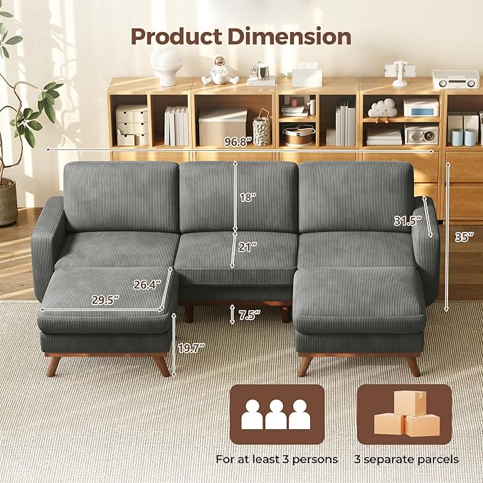 Vesgantti 97" Modular Sectional Sofa Dark Gray, U-Shaped Couch