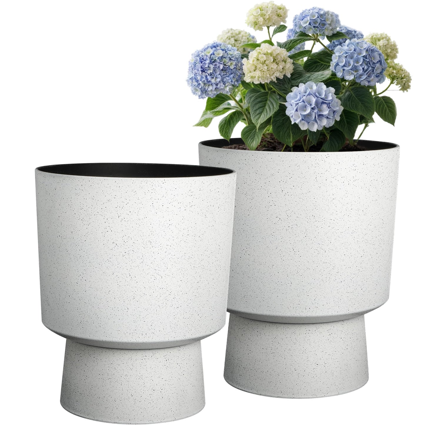 Autodaya 16.75" Tall Pedestal Planters Set of 2, Modern 2-in-1 White Terrazzo Urn-Style Flower Pots, UV-Protected Large Plant Containers for Indoor/Outdoor Garden Patio Balcony Decor