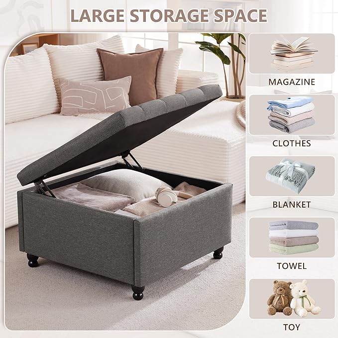 Weture 30 Inch Large Square Storage Ottoman Coffee Table, Oversized Square