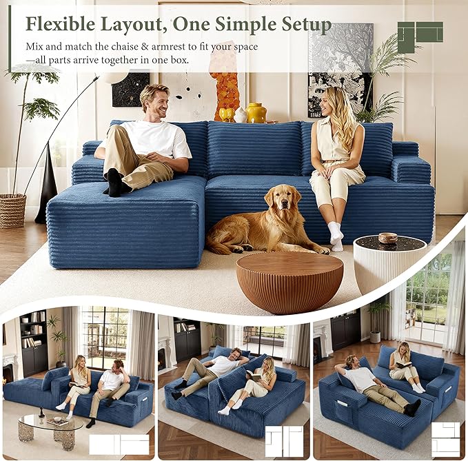 96" Sectional Couches for Living Room Cloud Couch Sofa