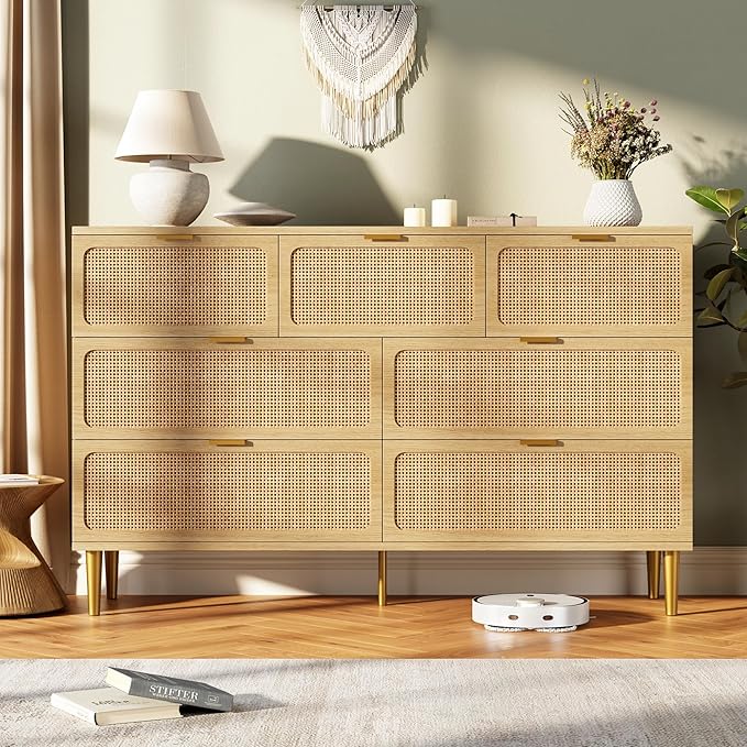 GarveeHome Rattan 7 Drawer Dressers