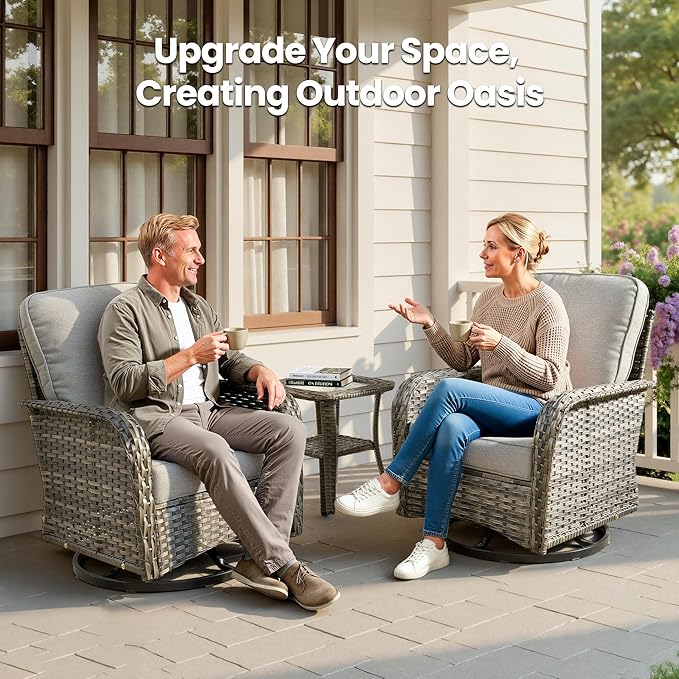Outdoor Swivel Rocker Patio Chairs, 3 Piece Patio Furniture Set