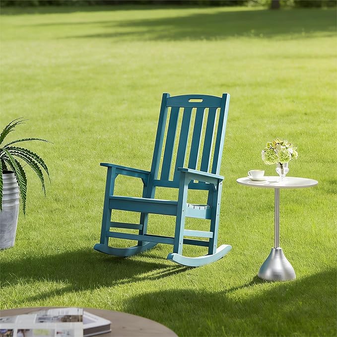 Psilvam Oversized Outdoor Rocking Chair Set of 2, HDPE Porch Rocker