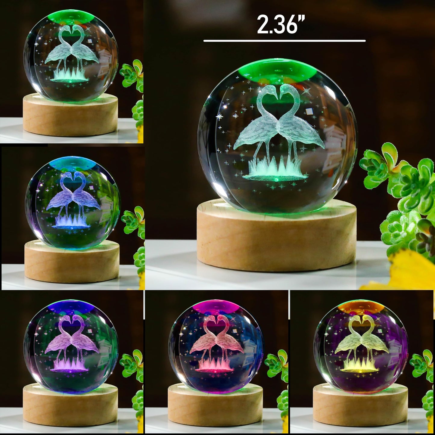 3D Flamingo Gifts for Women - Crystal Ball 60mm Flamingo Figurine Decor Glass Animals Stuff for Room Birthday Keepsake Paperweight