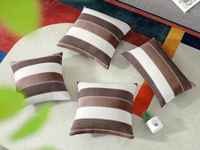 AmHoo Pack of 2 Farmhouse Stripe Check Throw Pillow Covers Set Case Cotton