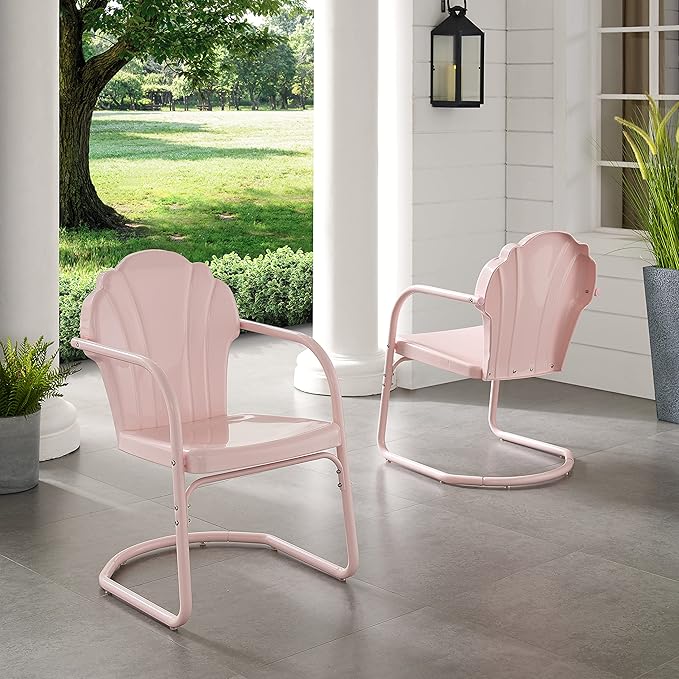 Crosley Furniture Tulip 2-Piece Outdoor Chair Set, Retro Metal Patio Chairs