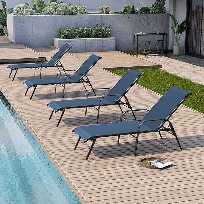 Crestlive Products Outdoor Chaise Lounge Chair, 5-Position Pool Lounge Chairs
