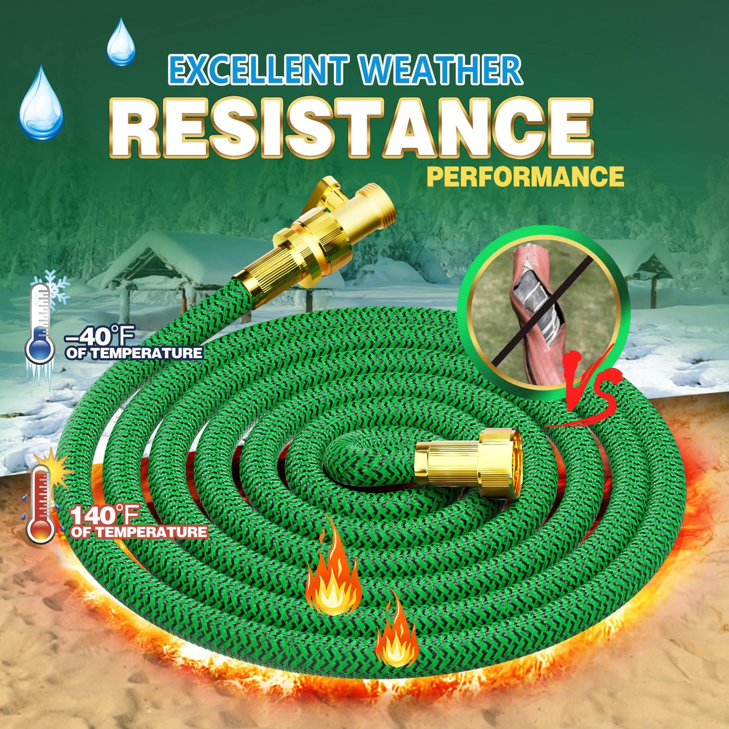 Non-Expandable Garden Hose 25ft, Flexible Water Hose with High-Density Fabric & Leak-Proof Metal Interface, Kink Resistant Wearproof Water Pipe for Gardening, Car Wash, Lawn, Yard
