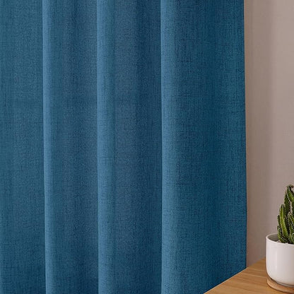 Tollpiz Linen Curtains Bedroom Rod Pocket Semi Sheer Curtain Burlap Light Filtering Thick Linen Drapes for Living Room, 54 x 84 inches Long, Classic Blue, Set of 2 Panels