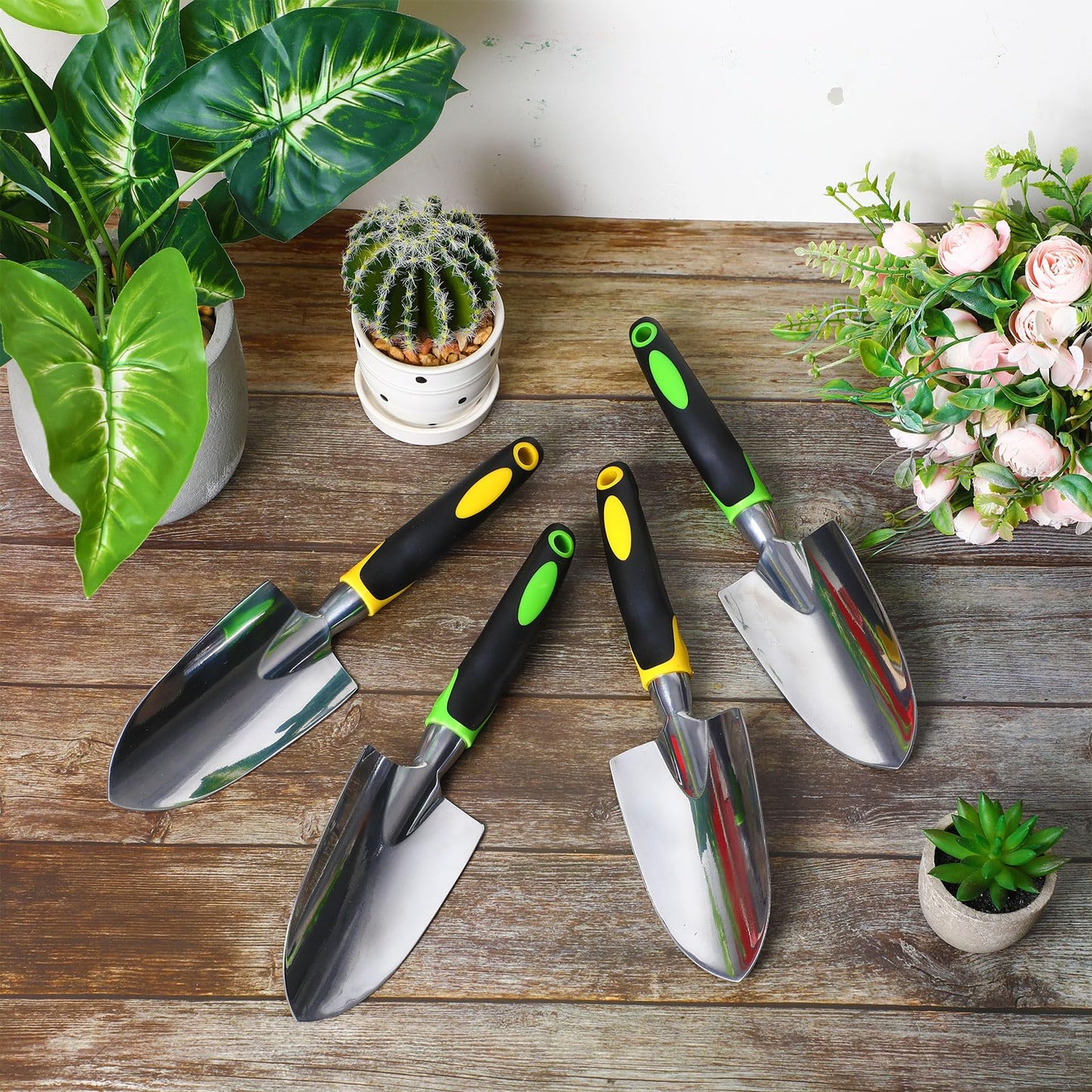 Yaocom Garden Shovel Aluminum Alloy Heavy Duty Trowel Garden Tool Small Shovels for Digging Metal Hand Trowel Spade with Soft TPR Handle for Lawn Yard Farm Home Shop Planting(24 Pcs)