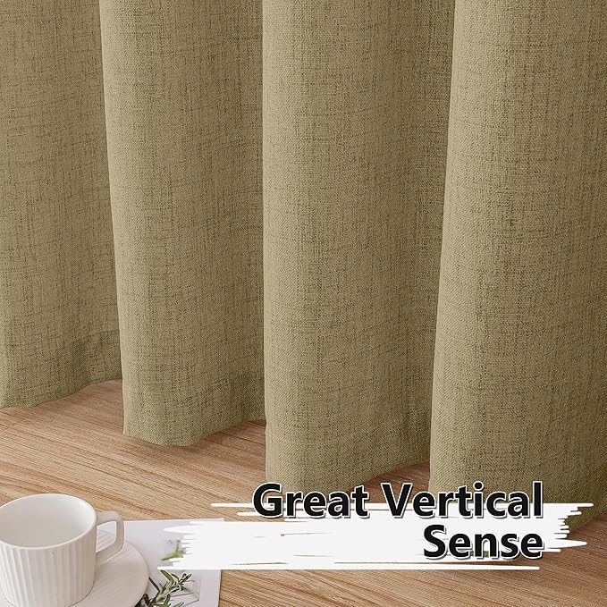 Tollpiz Linen Curtain Living Room Rod Pocket Semi Sheer Curtains Burlap Light Filtering Thick Linen Drape for Bedroom, 54 x 72 inches Long, Taupe, Set of 2 Panels