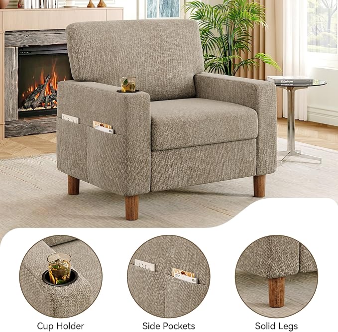 Mid Century Modern Accent Chairs Set of 2, Chenille Comfy Living Room Arm Chairs