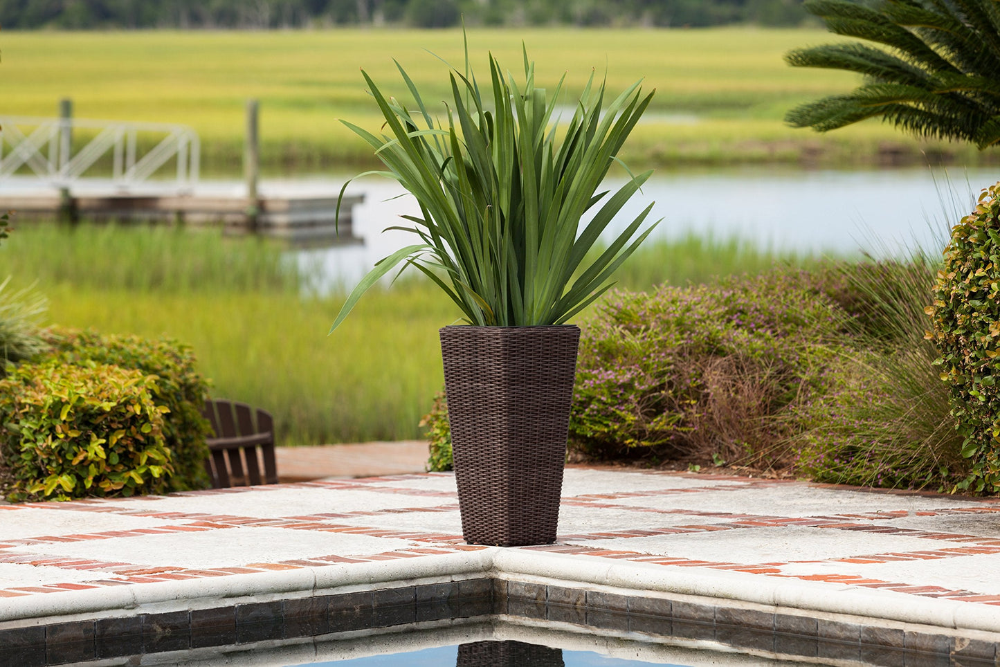 Balkene Home 62501 Alto Wicker All-Weather Planter Set with Liners Tall Plant Decor Box for Outdoors Patio Herb Garden Furnishings - Mocha - Pack of 2