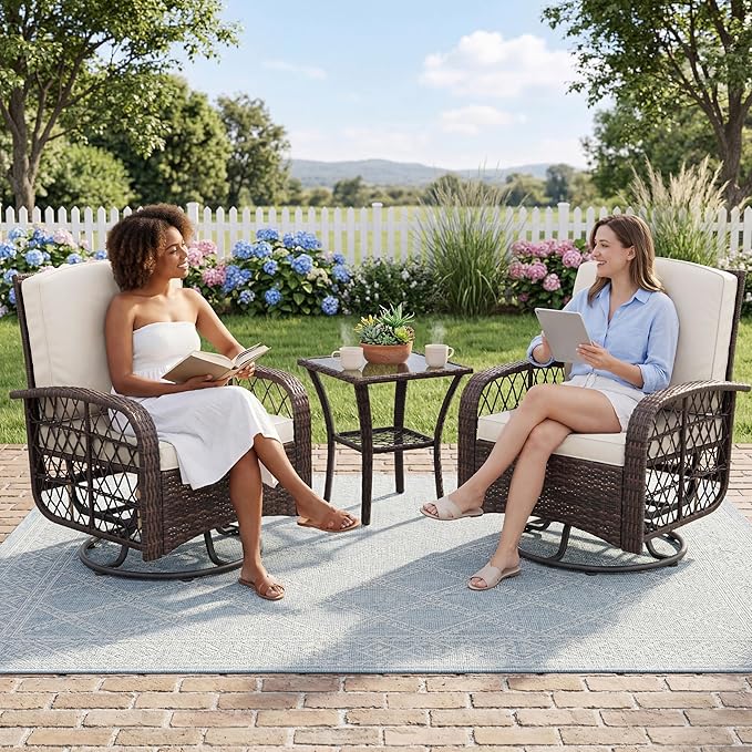 Garvee 3 Pieces Patio Furniture Set, Outdoor Swivel Glider Rocker Set