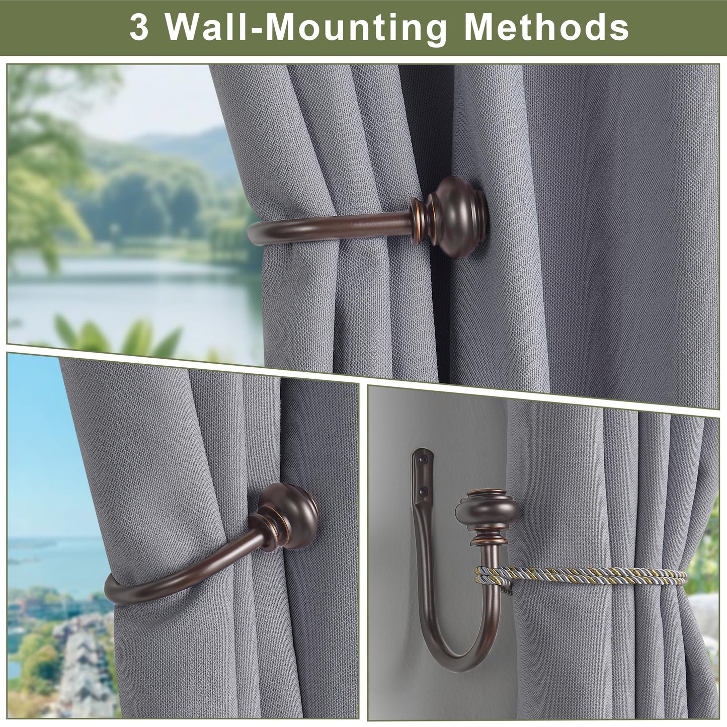 Vimayta Curtain Holdbacks 2pcs, Metal Curtains Tiebacks for Drapes Window Home Decoration, Matte Brown