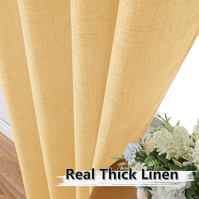 Tollpiz Linen Curtain Living Room Rod Pocket Semi Sheer Curtains Burlap Light Filtering Thick Linen Drape for Bedroom, 54 x 72 inches Long, Beige, Set of 2 Panels