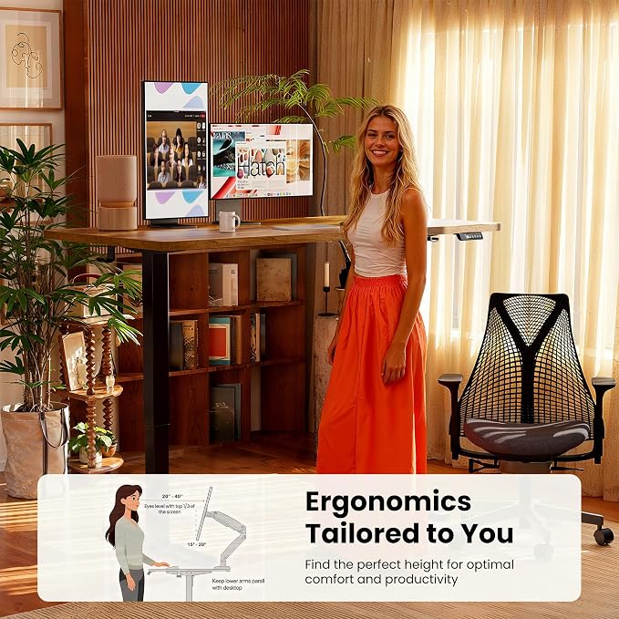 ErGear Height Adjustable Electric Standing Desk, 40 x 24 Inches Sit Stand up Desk, Memory Computer Home Office Desk, Vintage Brown