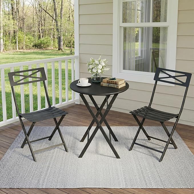 GarveeTech 3-Piece Folding Bistro Set, Heavy Duty Outdoor Patio Furniture