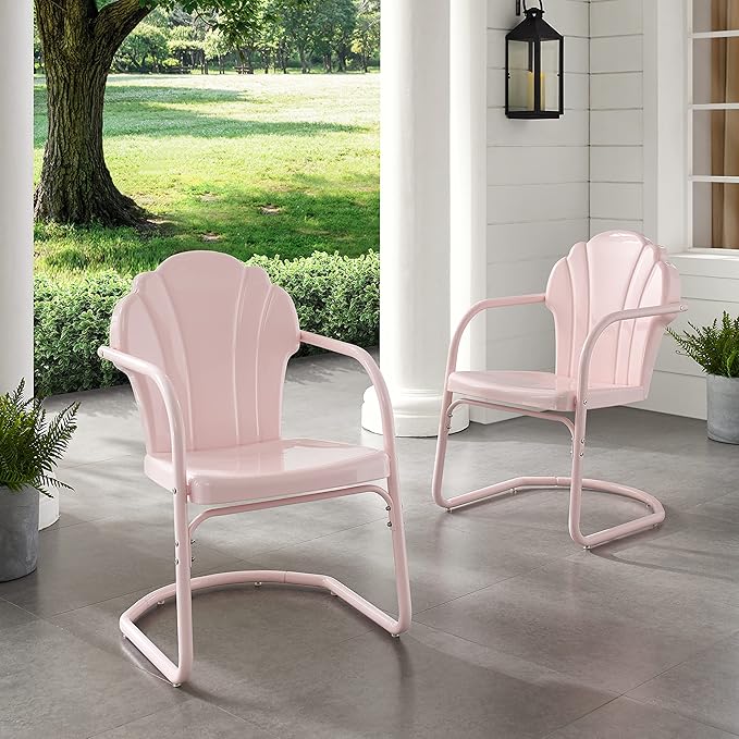 Crosley Furniture Tulip 2-Piece Outdoor Chair Set, Retro Metal Patio Chairs