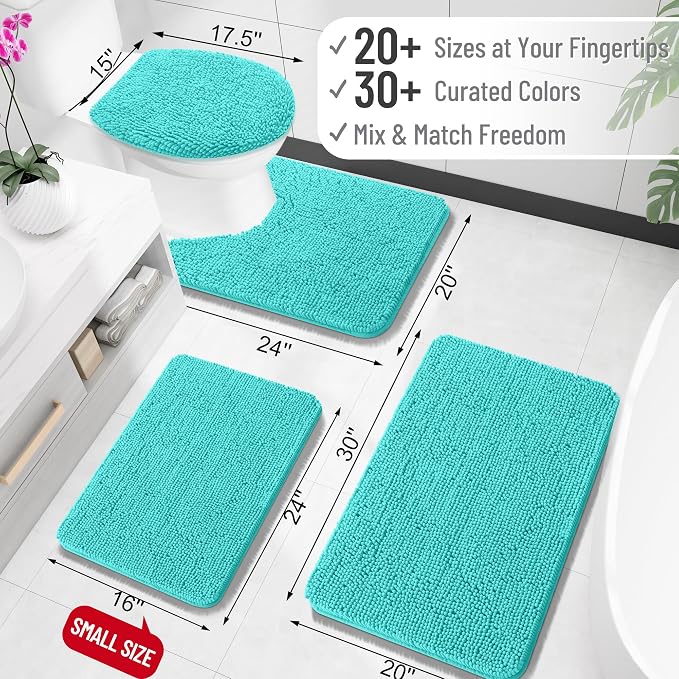 OLANLY Large Bathroom Rugs 59x35, Extra Soft Absorbent Chenille Bath Rugs, Rubber Backing Quick Dry, Machine Washable Bath Mats for Bathroom Floor, Tub and Shower, Home Decor Accessories, Teal