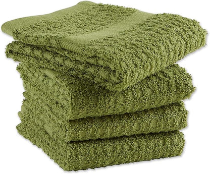 DII Basic Terry Collection Waffle Dishtowel Set, Solid Antique Green, 4 Piece