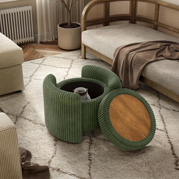 Furniture of America Lennox Modern Chenille 25-inch Round Storage Ottoman