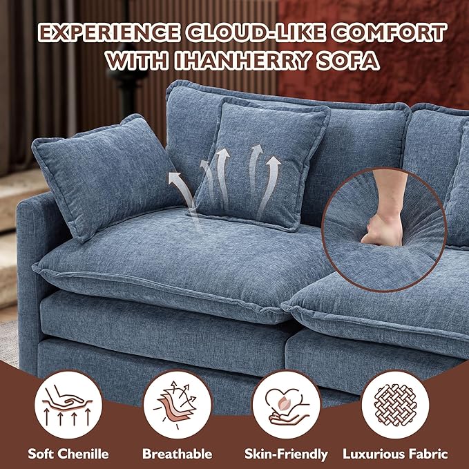 Ihanherry 111.4 Inch 3-Seater Cloud Sofa, Modular Sectional Couch, Modern Deep