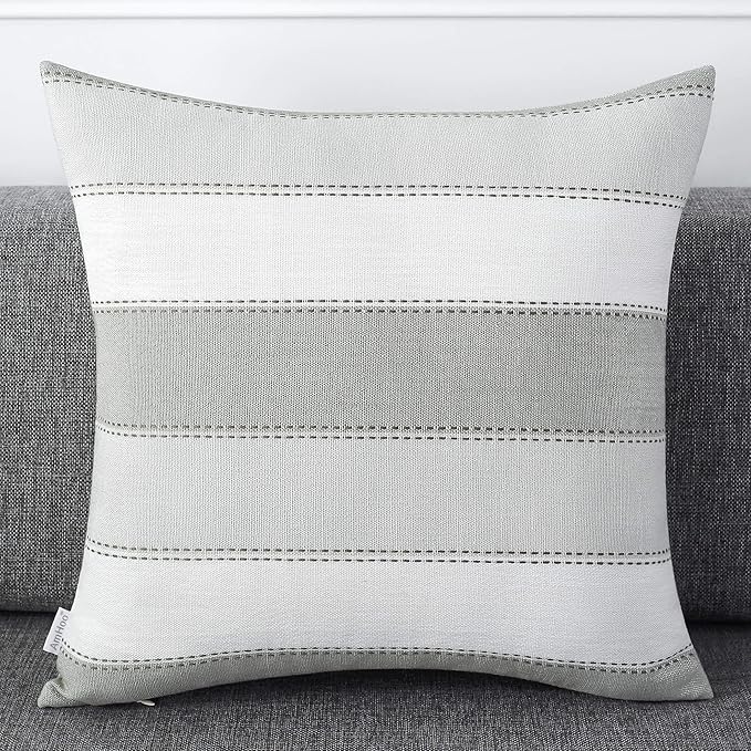 AmHoo Pack of 2 Farmhouse Stripe Check Throw Pillow Covers Set Case Cotton