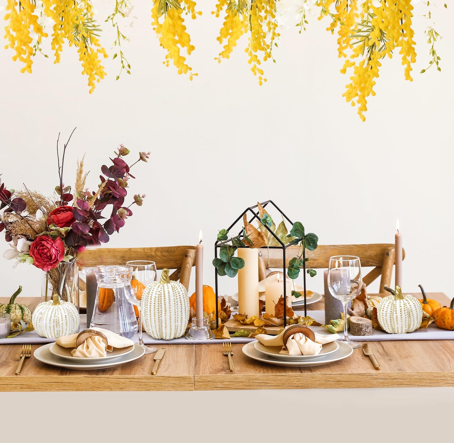 Gift Boutique Set of 3 White Gold Beaded Pumpkins Fall Harvest Home Décor for Thanksgiving Tabletop, Mantle, Shelf, Kitchen, Office, Tiered Tray
