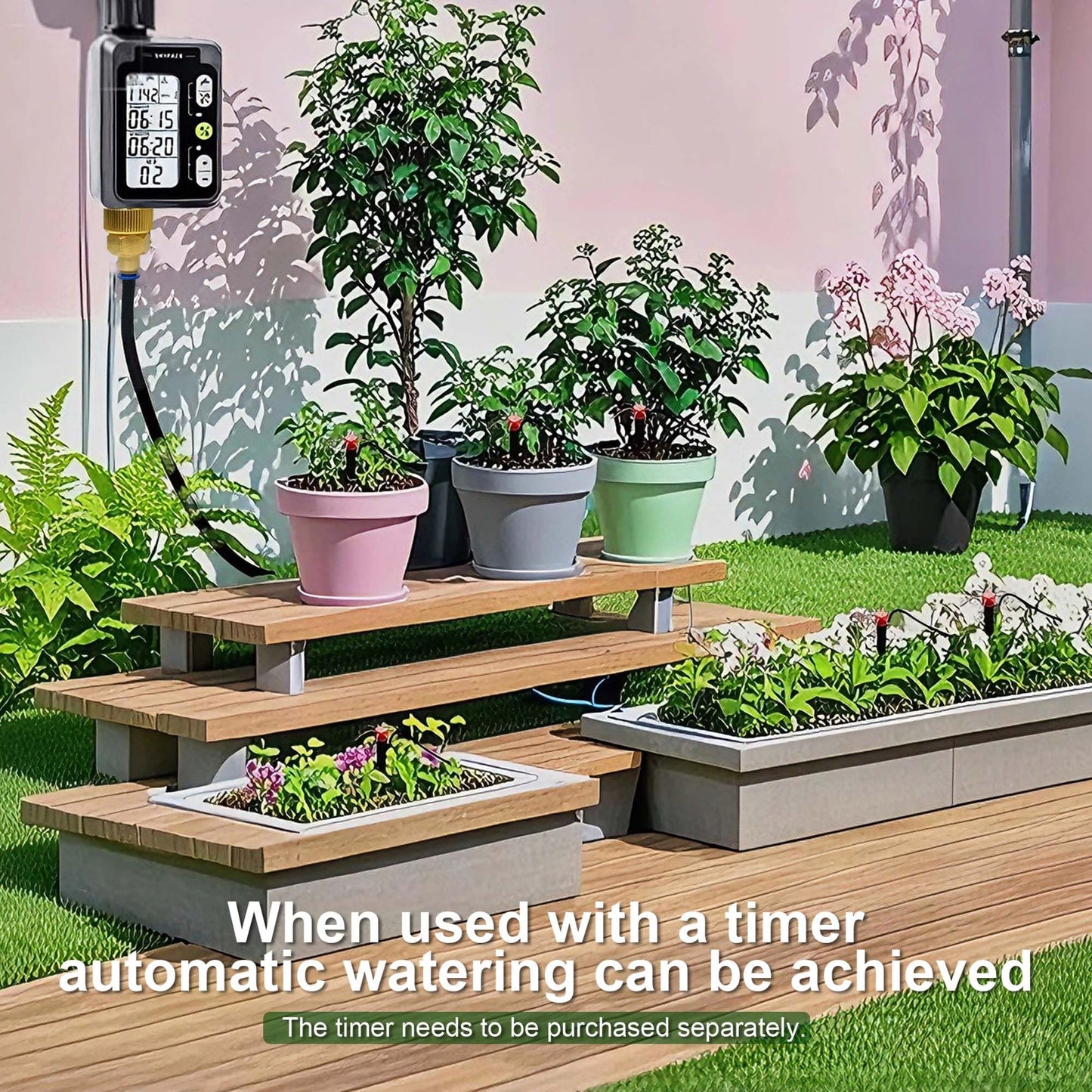 Torioweg Drip Irrigation System, 3/4" Brass Connector Garden Watering System Kit with Adjustable 360° Umbrella & Drip Emitters for Greenhouse, Garden Grid, Lawn, Potted Plant (16FT+ 79FT)