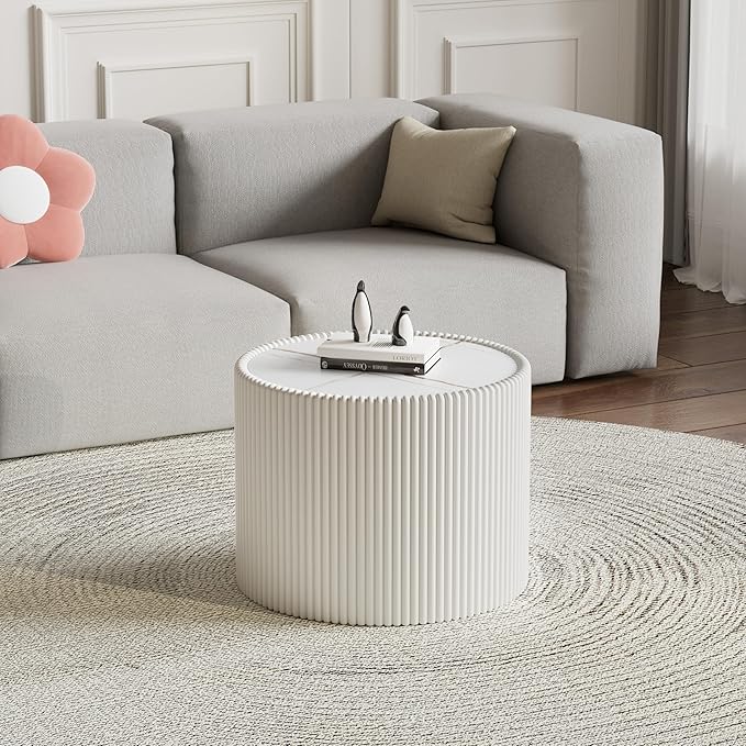 Round Marble End Table, 17.72" White Small Side Table