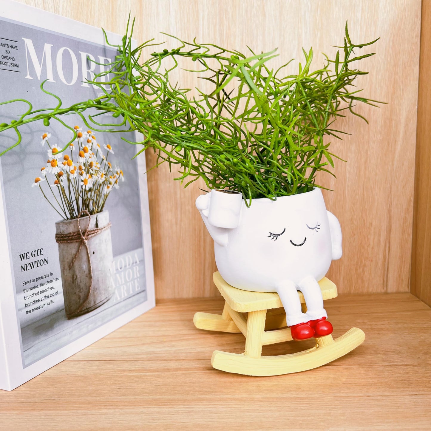 EylbKey Cute Rocker Planter Small Succulent Pot Handmade Smiling Face Planter Pot Lightweight Resin Head Plant Pot with Drainage Hole 1Pack
