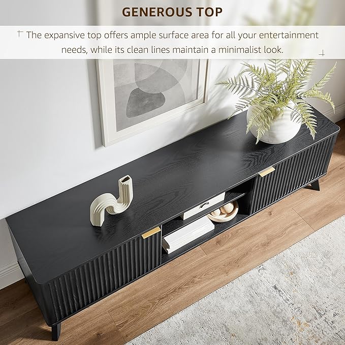 OKD 70" Mid Century Modern Fluted TV Stand, Entertainment Center, Media Console