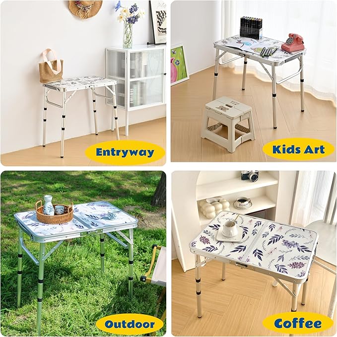 Yriuat Folding Camping Table 2ft Portable Picnic Table Adjustable Height Small