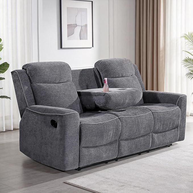 Betsy Furniture Soft Microfiber Manual Reclining Sofa w/Dropdown Table