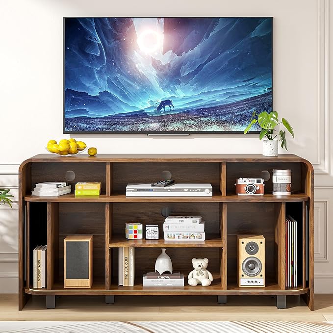 Small Fluted TV Stand for Bedroom, Mid Century Modern Media TV Console for 55
