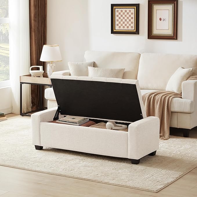 Huatean Home 48" Ottoman with Storage, Storage Ottoman Bench with Safety Hinge