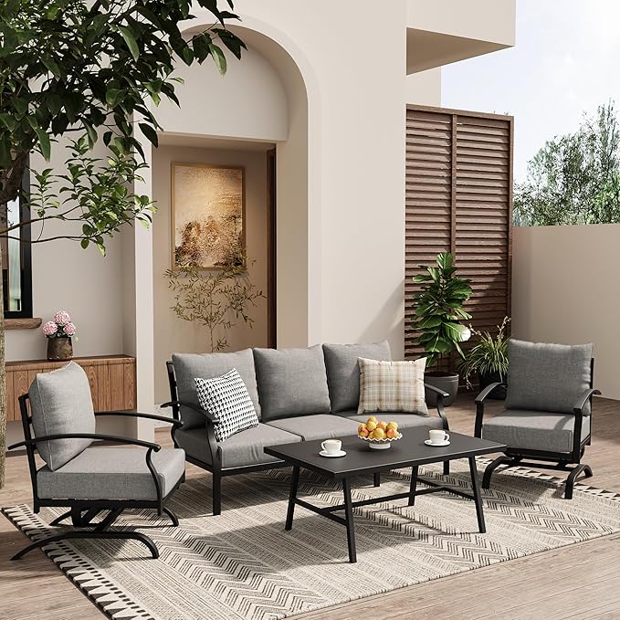 ALAULM 4 Piece Patio Furniture Set, Outdoor Metal Patio Furniture