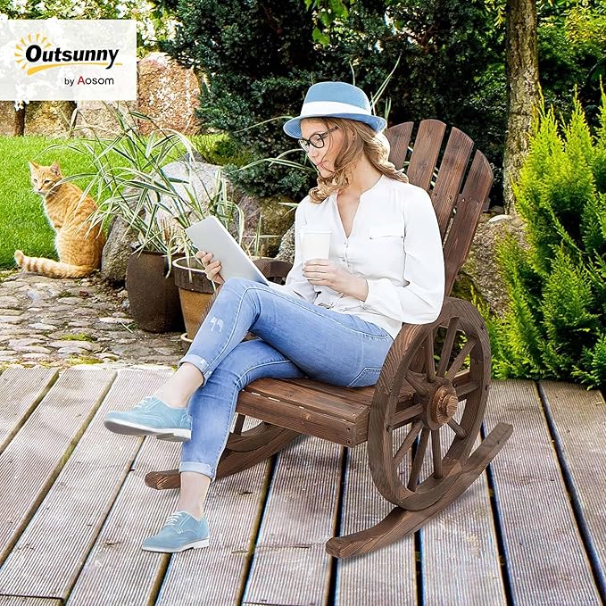 Outsunny Wooden Rocking Chair, Adirondack Rocker Chair w/Slatted Design and