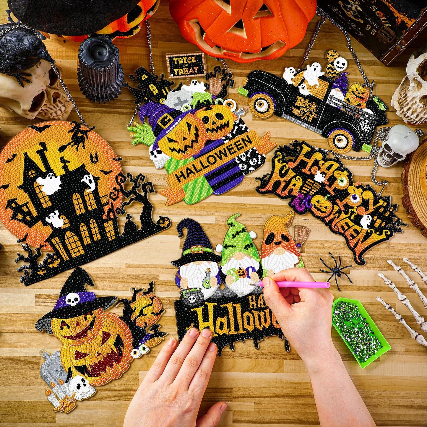 Zonon 6 Pcs Fall Diamond Art Kits Hanging Sign Decor 5d Autumn Diamond Painting for Adults DIY Art Craft Welcome Sign Flower Pumpkin Boots Gnomes Truck Ornament for Thanksgiving Wall Window Door Decor