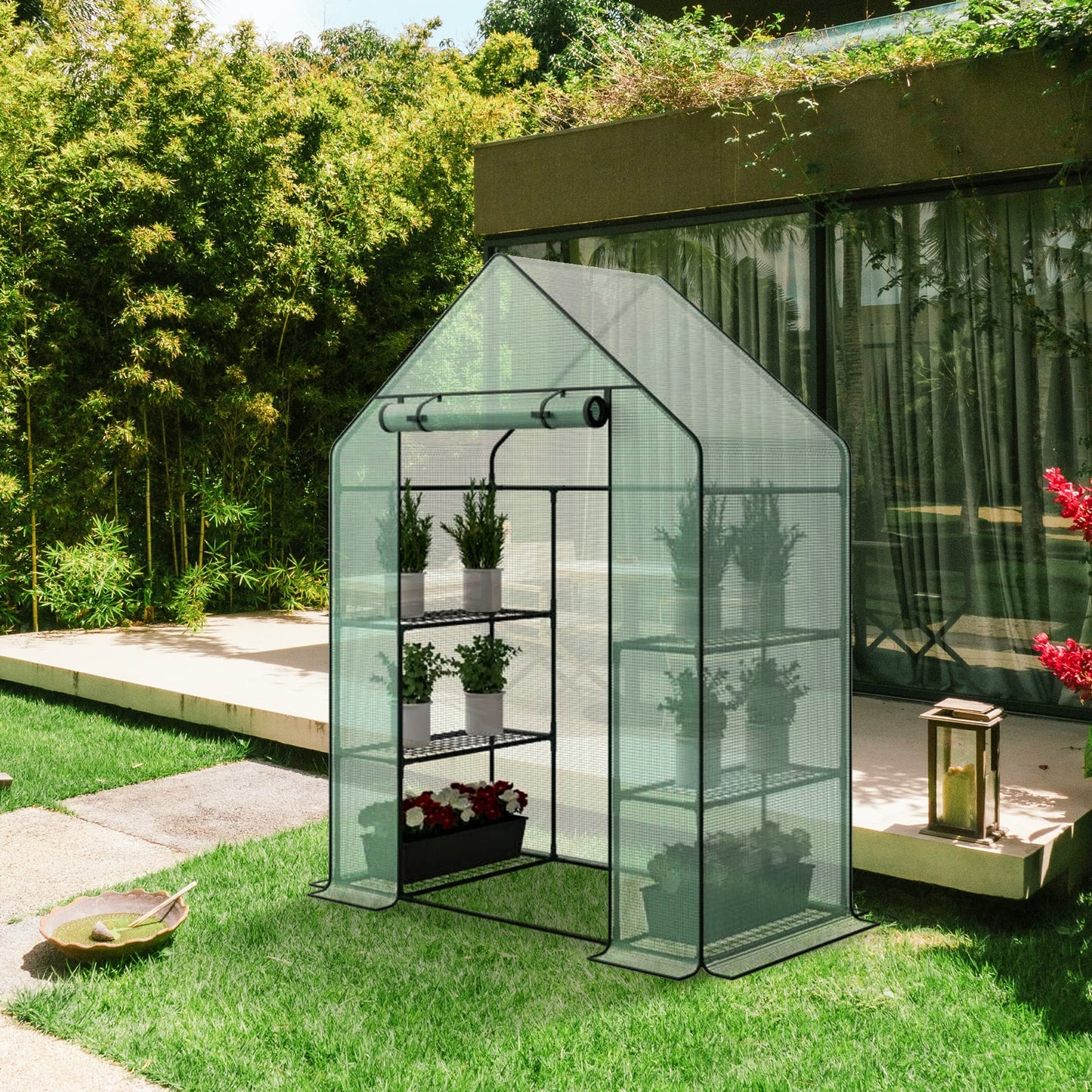 3 Tier 6 Shelves Mini Walk-in Greenhouse, 56 x 28 x 76 inch, Durable PE Cover Green House Kit with Anchors and Ropes, Outdoor Plant Gardening Hot House for Growing Vegetables, Flowers